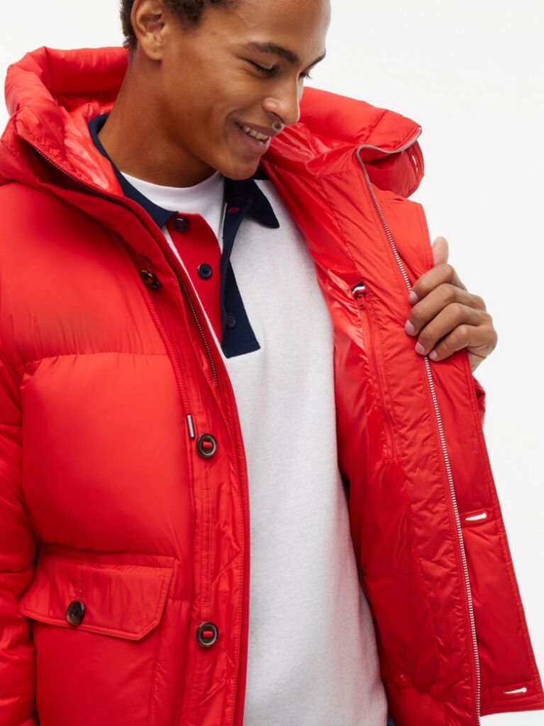 Red Logo Hooded Relaxed Puffer Jacket  Men