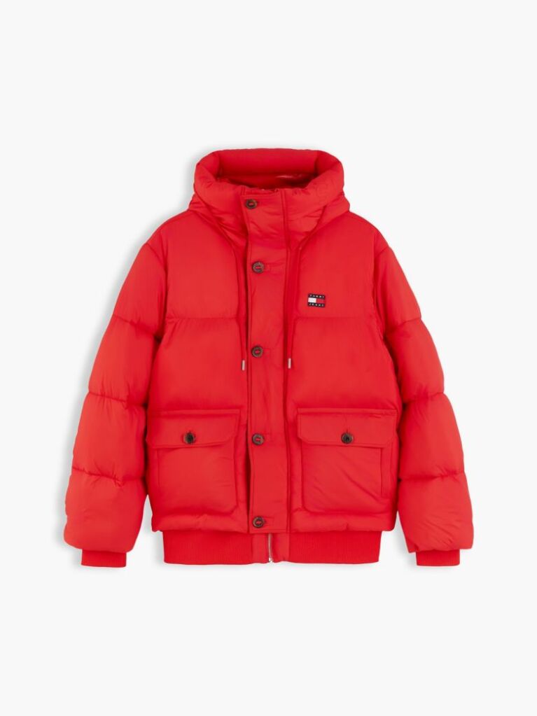 Red Logo Hooded Relaxed Puffer Jacket  Men