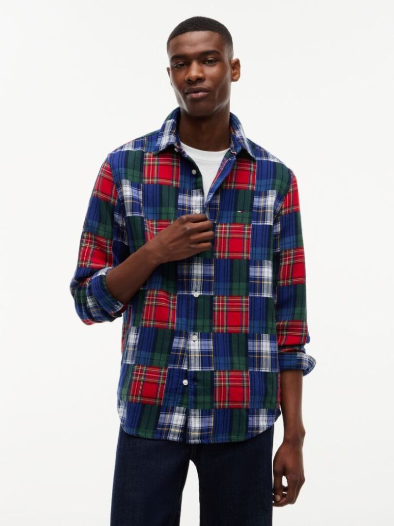 Multi Regular Fit Patchwork Check Shirt  Men