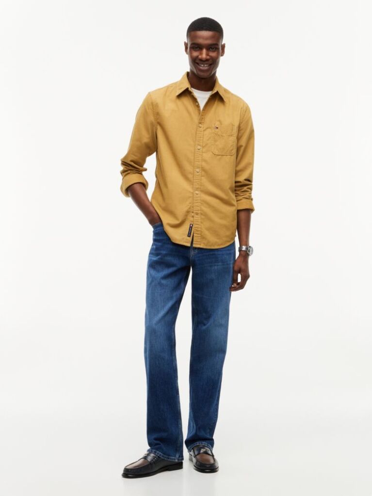 Beige Regular Fit Button-Down Corduroy Shirt  Men