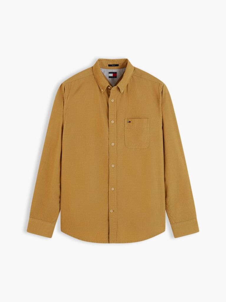 Beige Regular Fit Button-Down Corduroy Shirt  Men