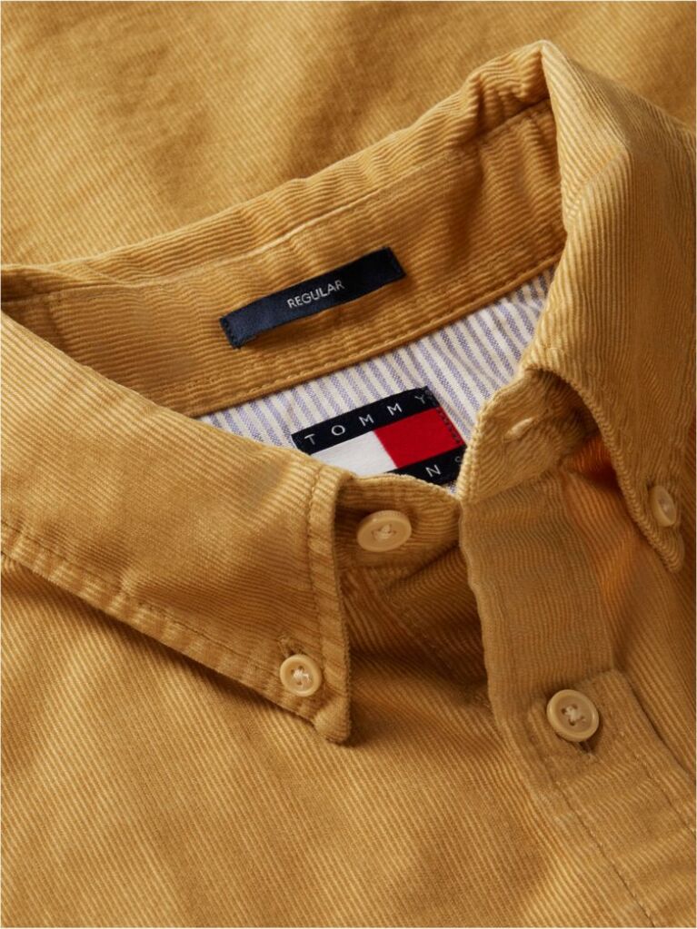Beige Regular Fit Button-Down Corduroy Shirt  Men