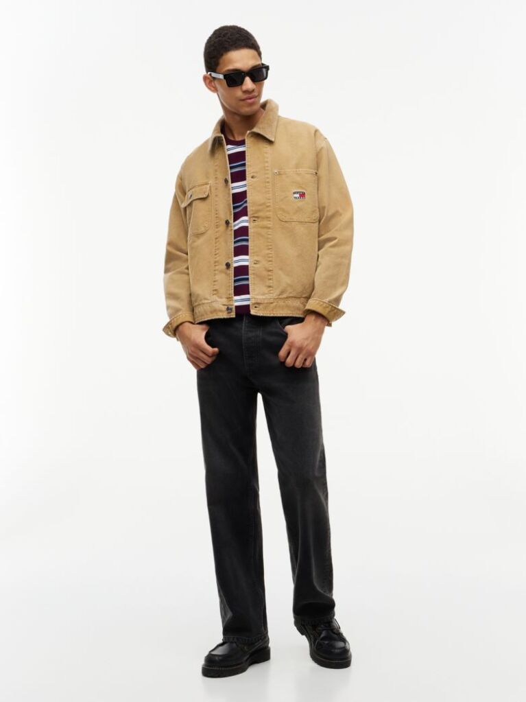 Beige Corduroy Collar Oversized Canvas Overshirt  Men