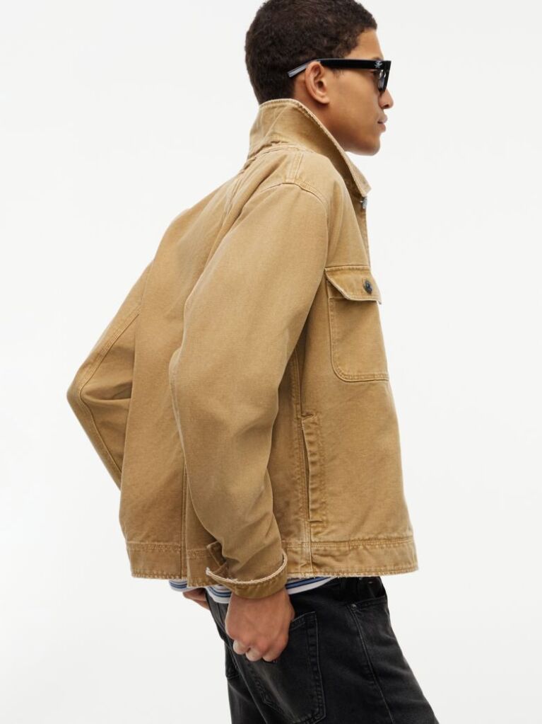 Beige Corduroy Collar Oversized Canvas Overshirt  Men