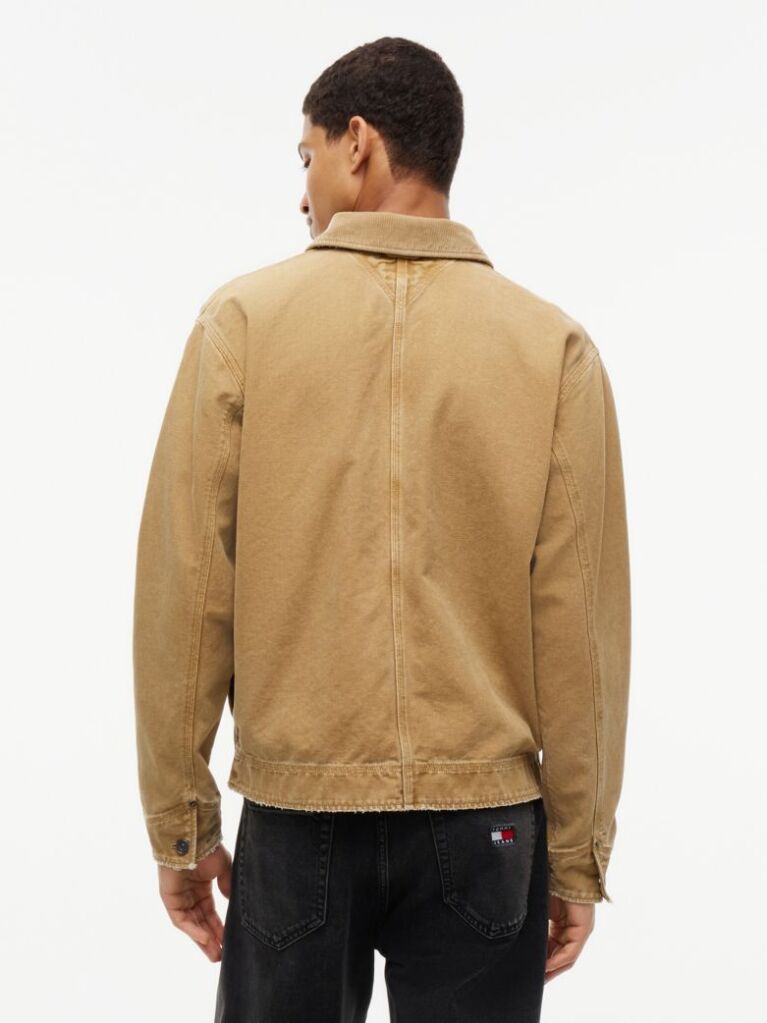 Beige Corduroy Collar Oversized Canvas Overshirt  Men