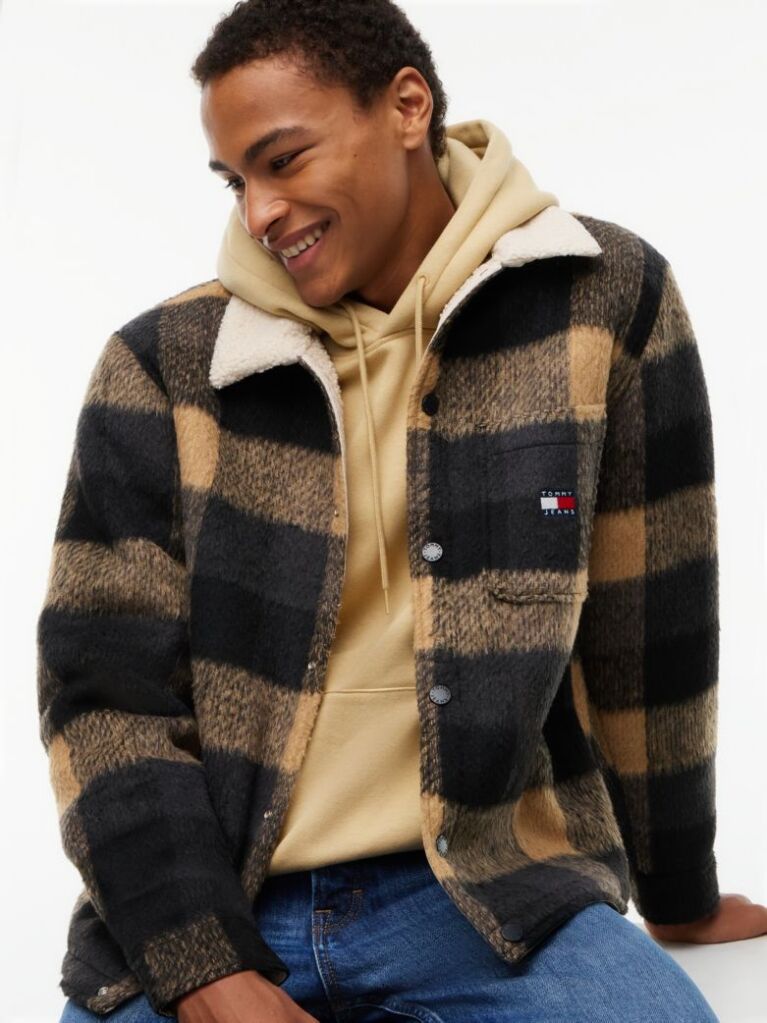 Multi Teddy Lined Brushed Flannel Oversized Shacket  Men