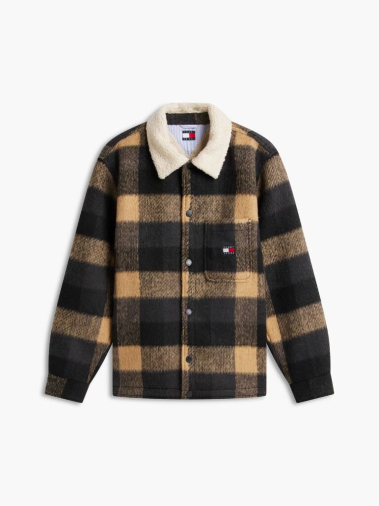 Multi Teddy Lined Brushed Flannel Oversized Shacket  Men