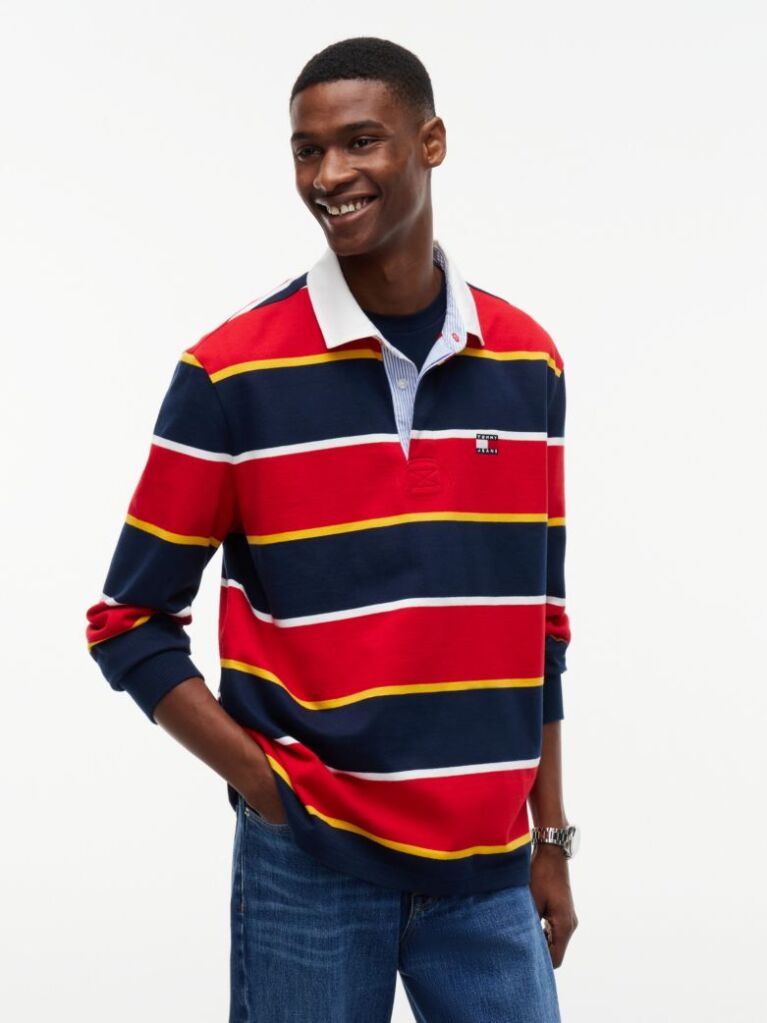 Multi Tommy Badge Stripe Relaxed Rugby Shirt  Men