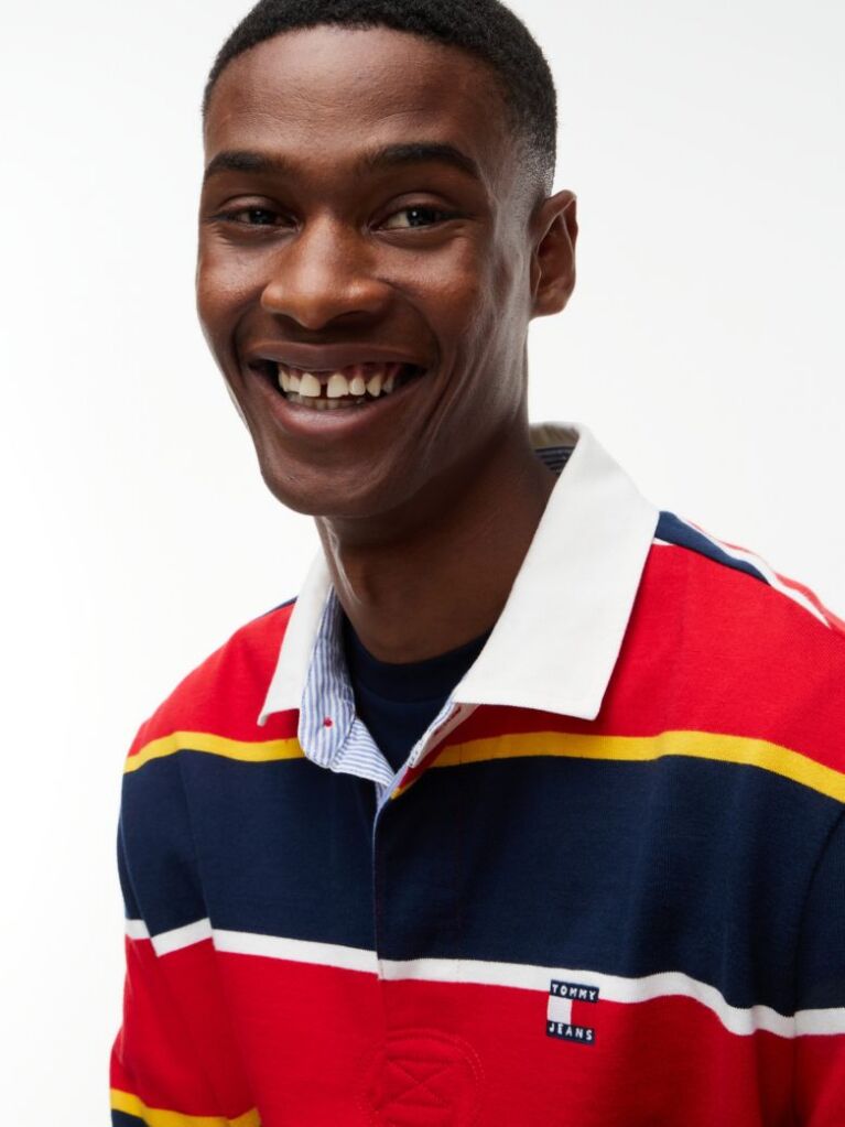 Multi Tommy Badge Stripe Relaxed Rugby Shirt  Men