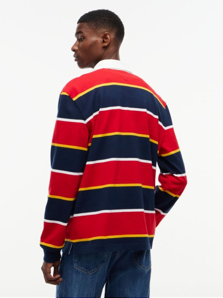 Multi Tommy Badge Stripe Relaxed Rugby Shirt  Men