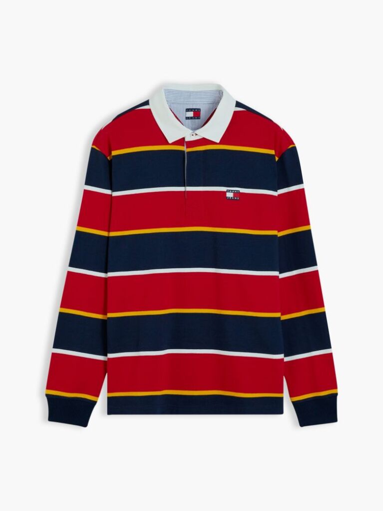 Multi Tommy Badge Stripe Relaxed Rugby Shirt  Men