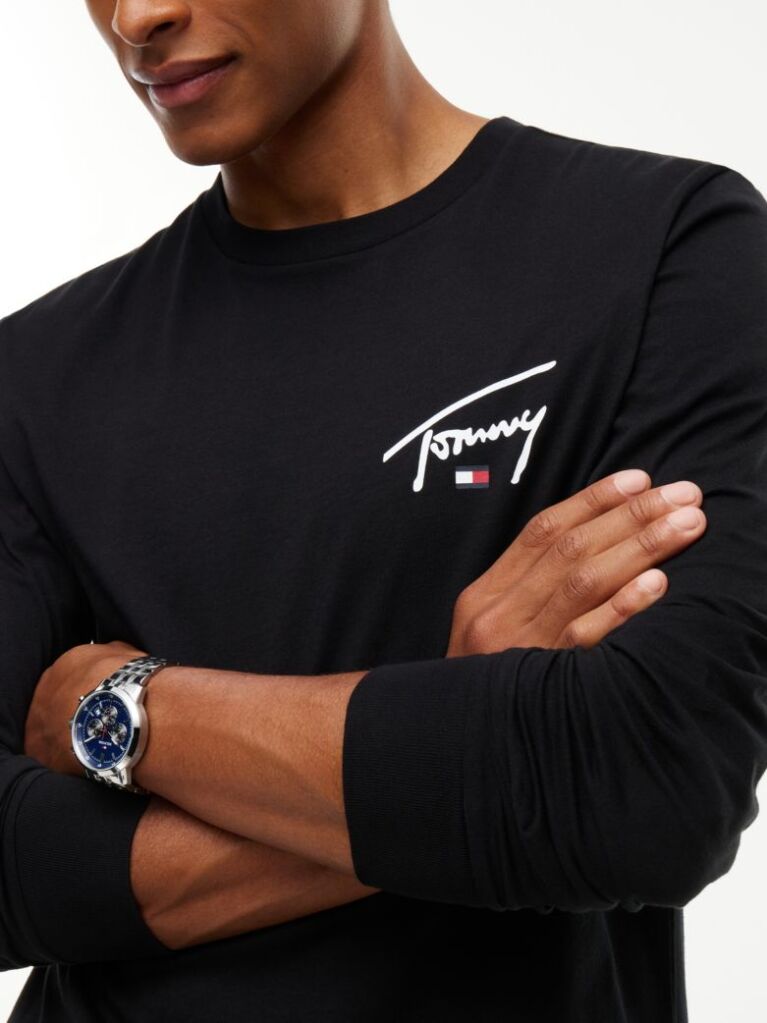 Black Signature Logo Slim Long Sleeve T-Shirt  Men