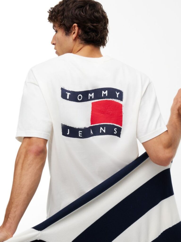 White Wavy Flag Back Logo Relaxed T-Shirt  Men