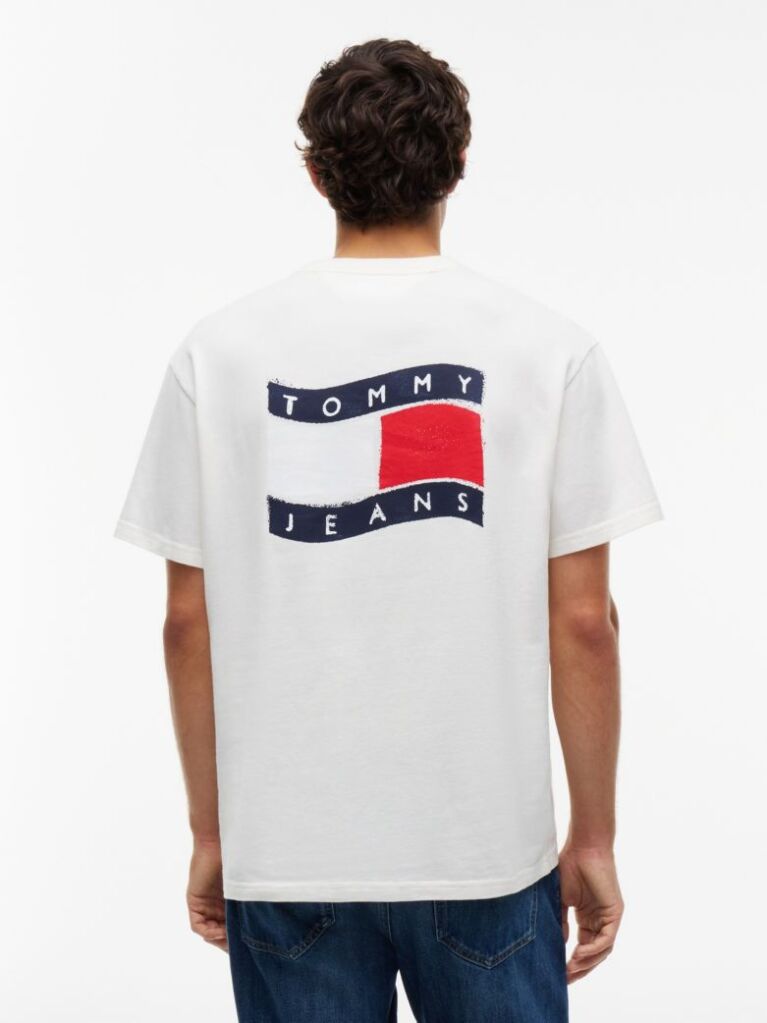 White Wavy Flag Back Logo Relaxed T-Shirt  Men