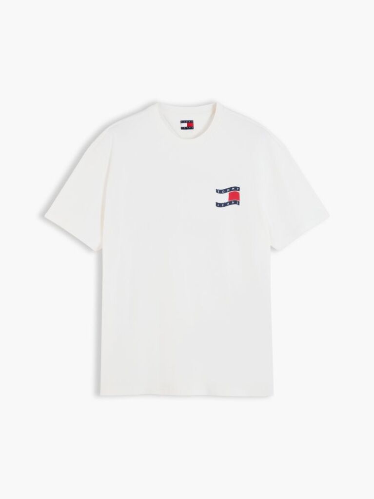 White Wavy Flag Back Logo Relaxed T-Shirt  Men