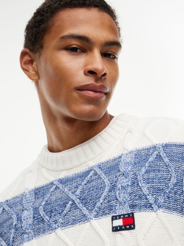 Multi Heritage Badge Stripe Cable Knit Jumper  Men
