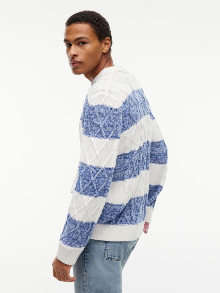 Multi Heritage Badge Stripe Cable Knit Jumper  Men