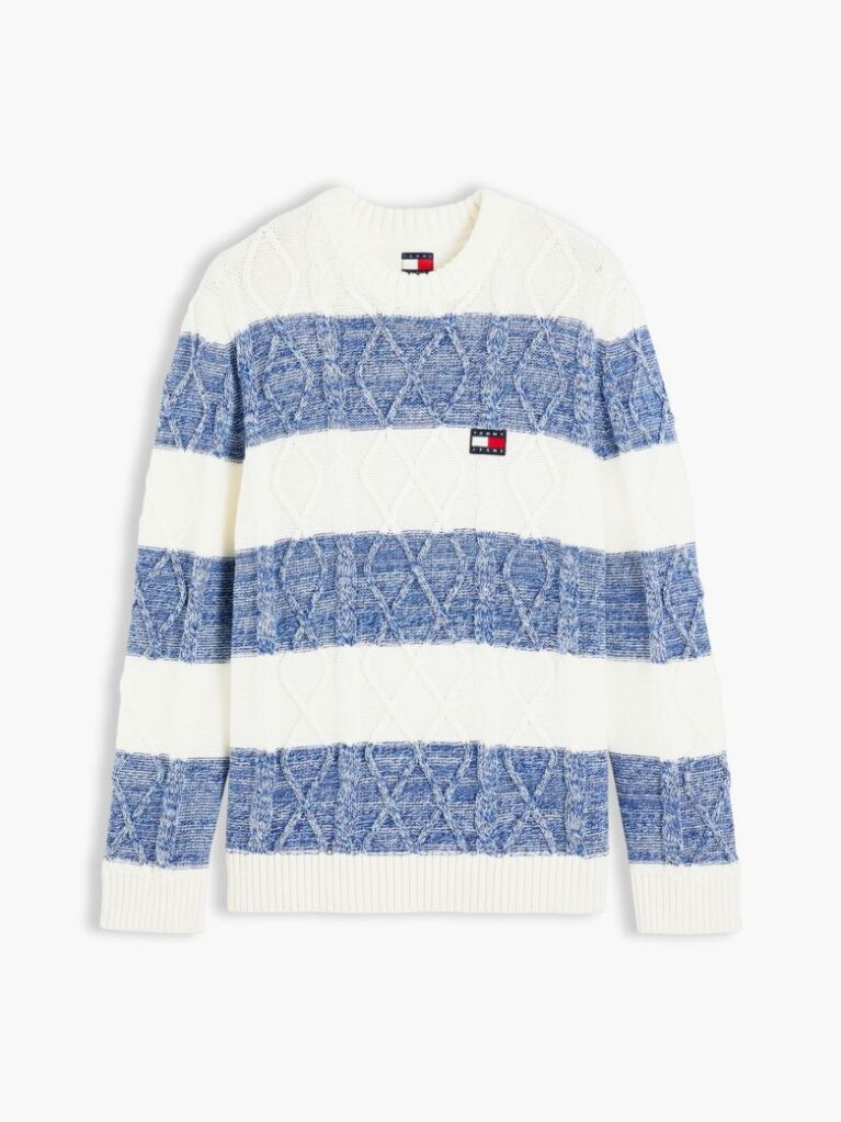 Multi Heritage Badge Stripe Cable Knit Jumper  Men