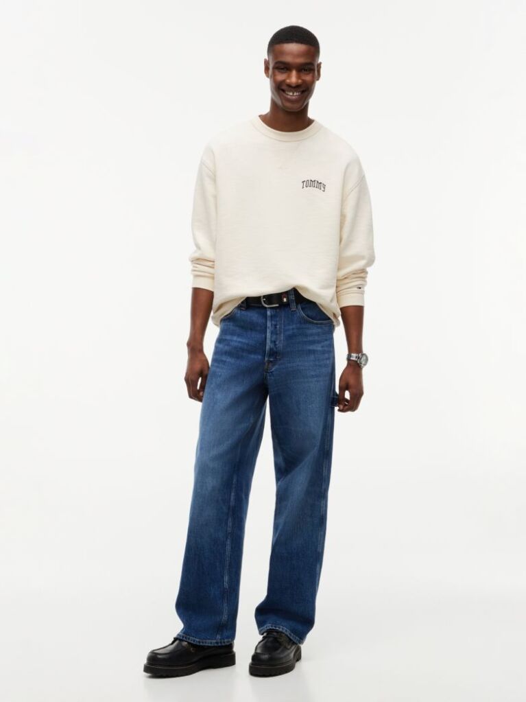 Beige Logo Relaxed Crew Neck Sweatshirt  Men