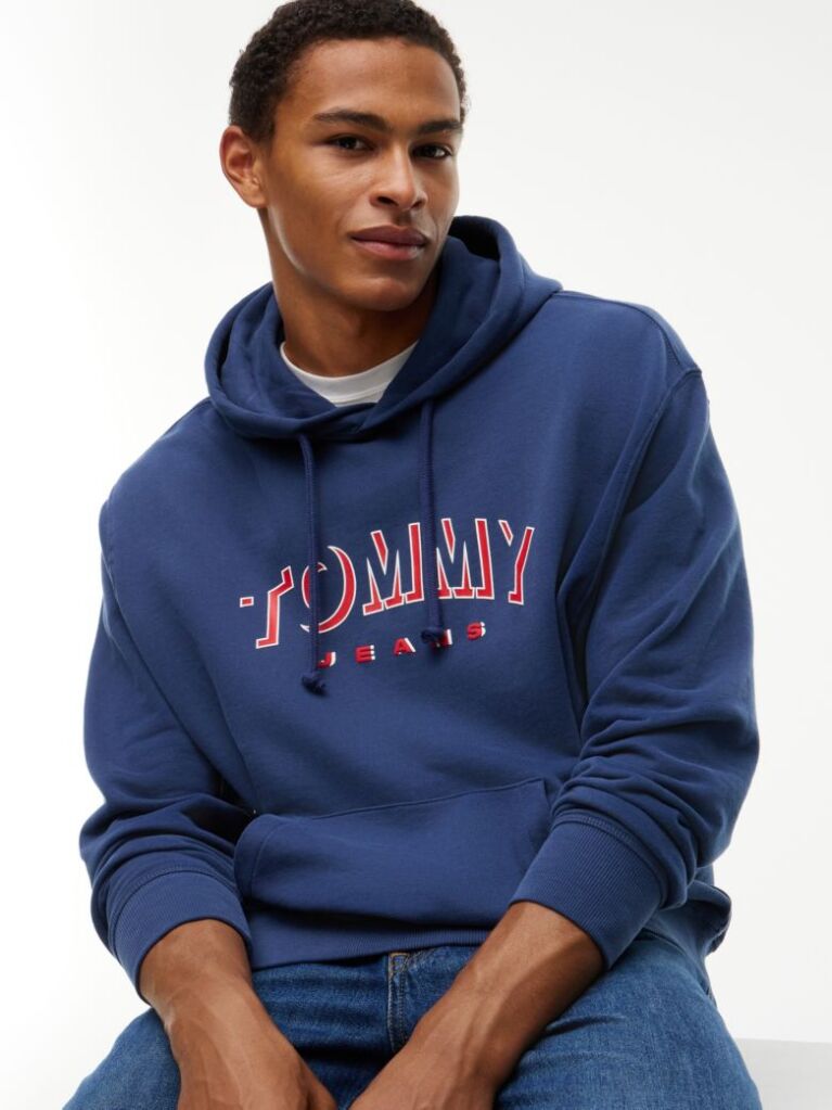 Blue Logo Relaxed Sueded Terry Hoody  Men