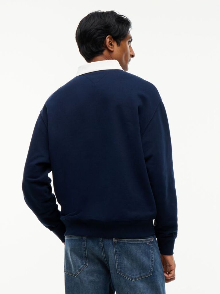 Blue Contrast Collar Relaxed Rugby Shirt  Men