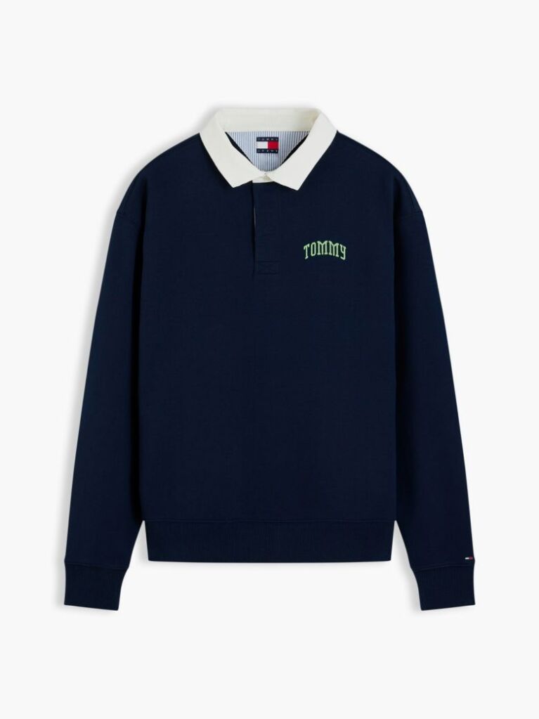 Blue Contrast Collar Relaxed Rugby Shirt  Men