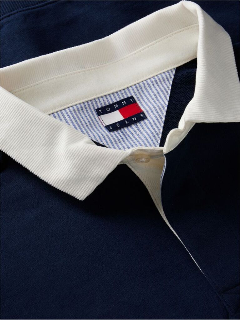 Blue Contrast Collar Relaxed Rugby Shirt  Men