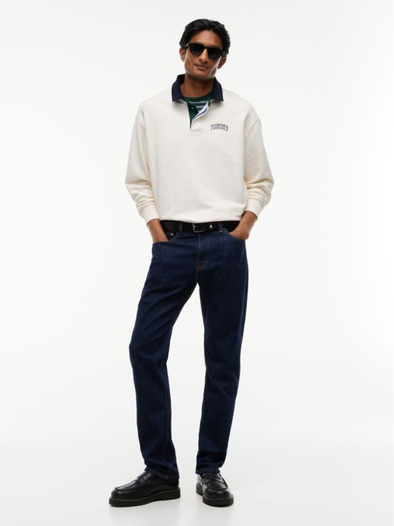 White Contrast Collar Relaxed Rugby Shirt  Men
