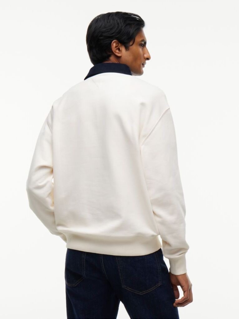 White Contrast Collar Relaxed Rugby Shirt  Men