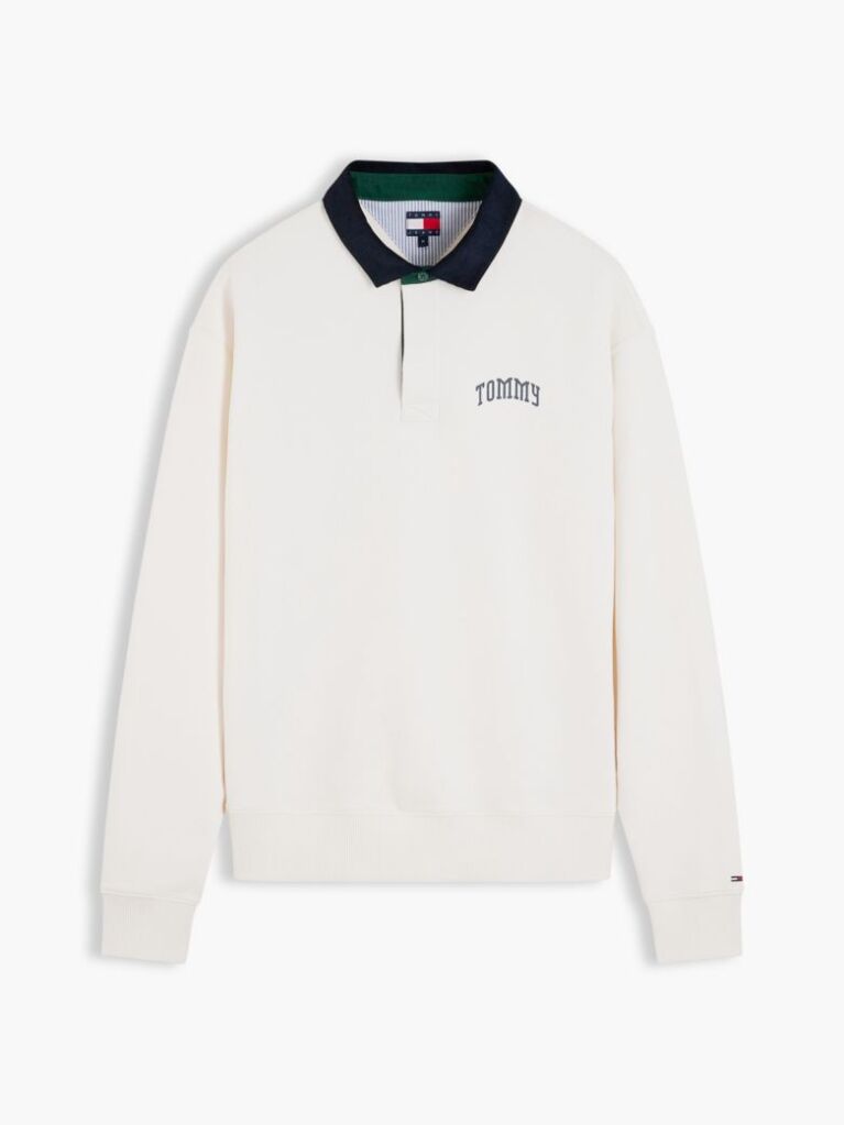 White Contrast Collar Relaxed Rugby Shirt  Men