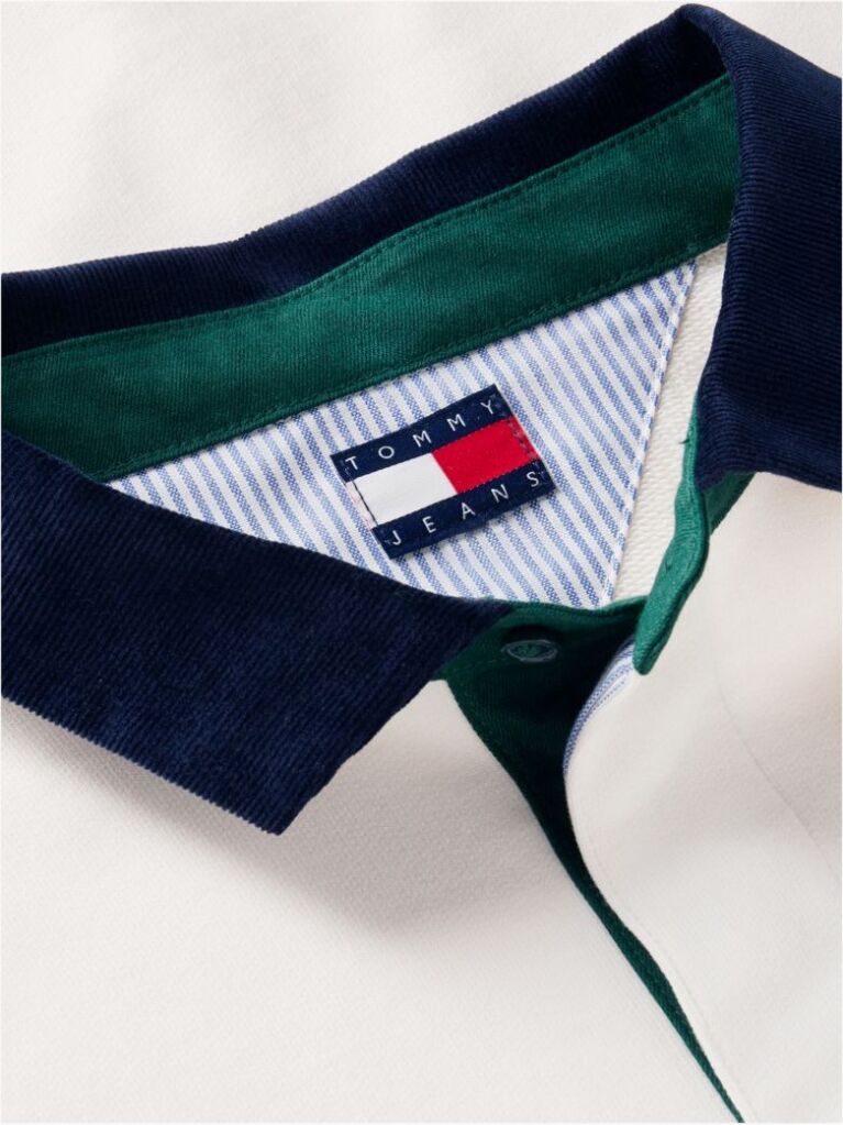 White Contrast Collar Relaxed Rugby Shirt  Men