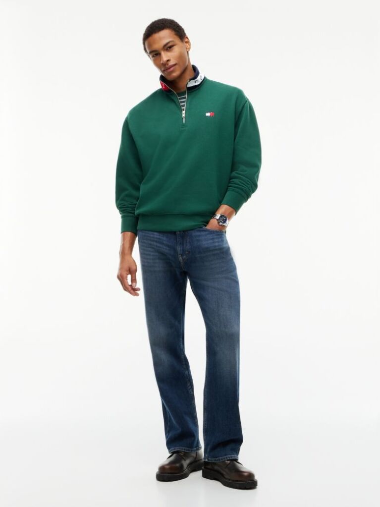 Green Tommy Badge Relaxed Quarter-Zip Sweatshirt  Men