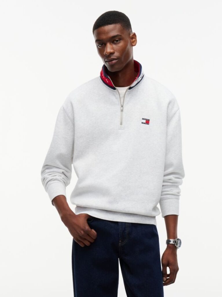 Grey Tommy Badge Relaxed Quarter-Zip Sweatshirt  Men