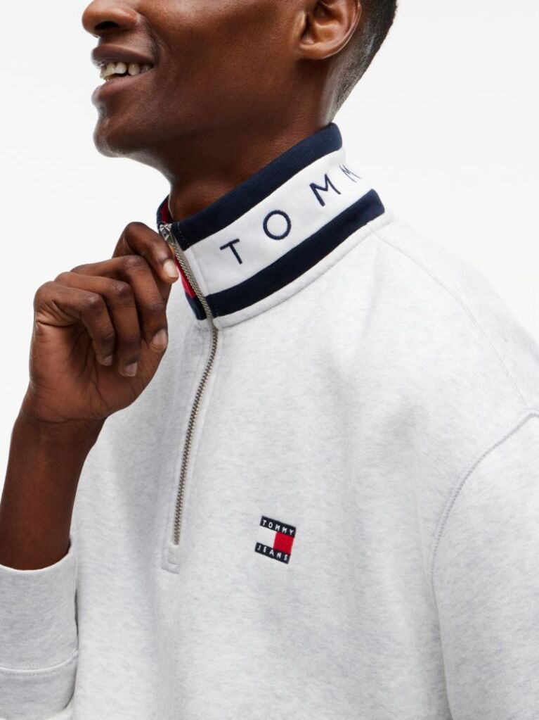 Grey Tommy Badge Relaxed Quarter-Zip Sweatshirt  Men