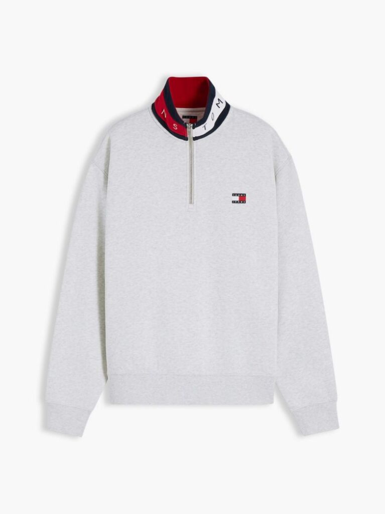 Grey Tommy Badge Relaxed Quarter-Zip Sweatshirt  Men