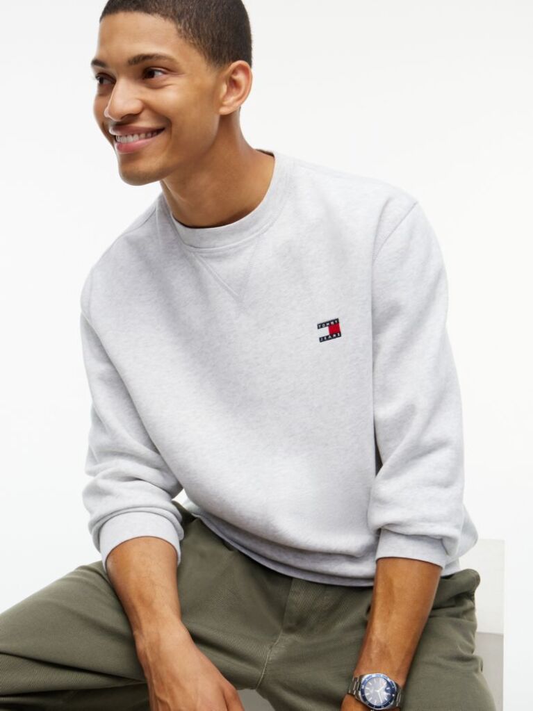 Grey Badge Fleece Crew Neck Sweatshirt  Men