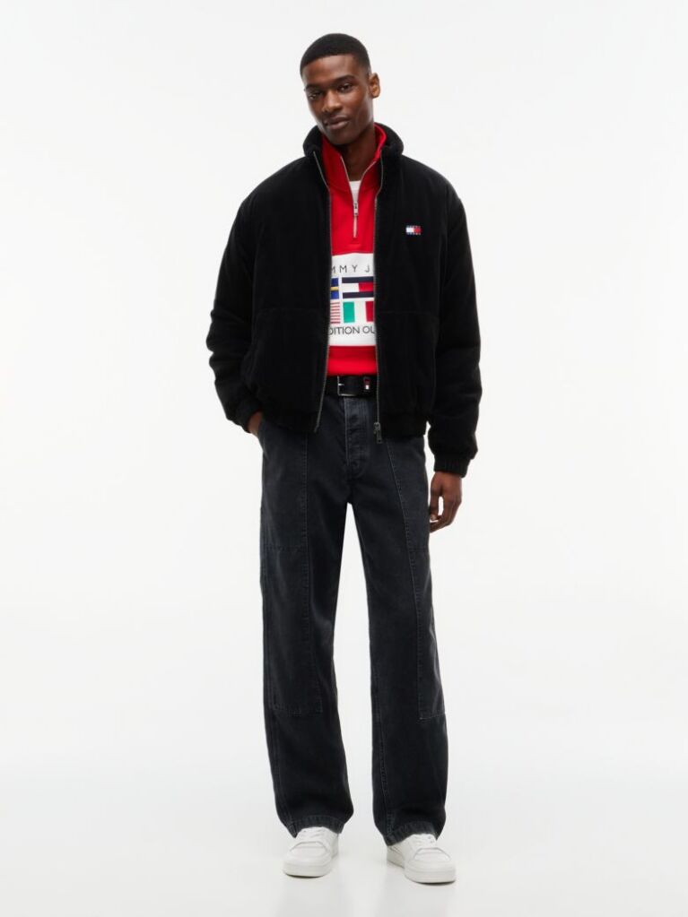 Black Washed Corduroy Zip-Thru Jacket  Men