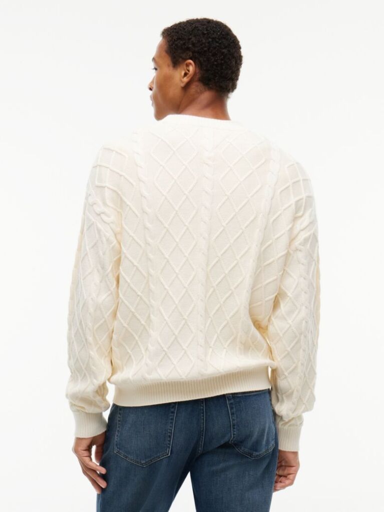 Beige Diamond Cable Knit Relaxed Jumper  Men