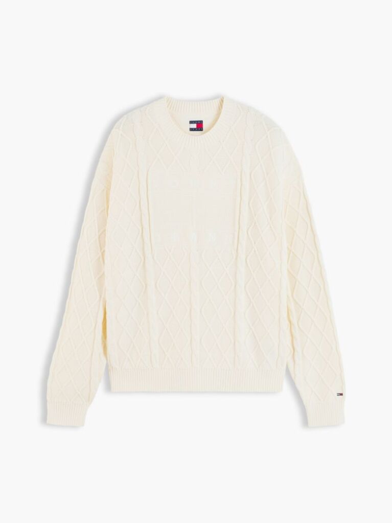 Beige Diamond Cable Knit Relaxed Jumper  Men