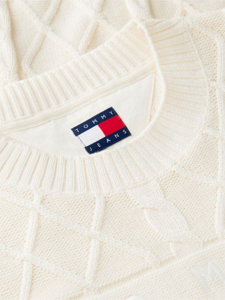 Beige Diamond Cable Knit Relaxed Jumper  Men