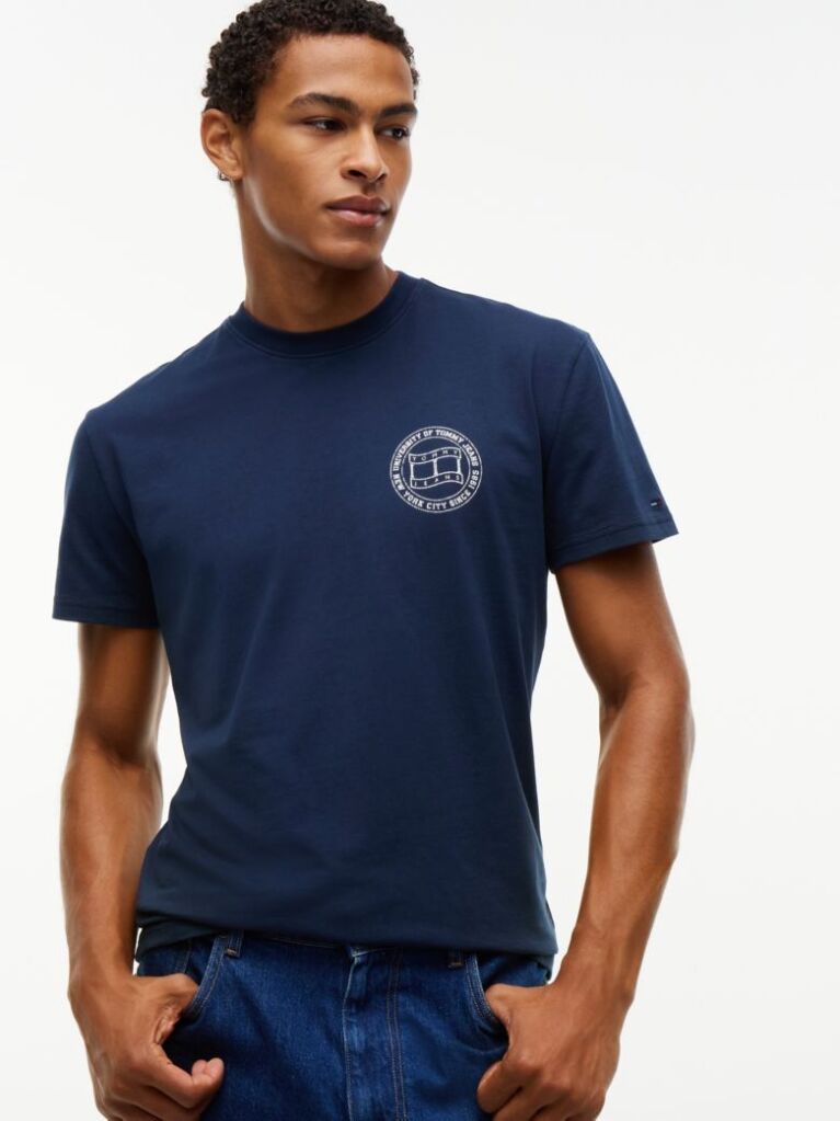 Blue Wavy Flag Back Logo Jersey T-Shirt  Men