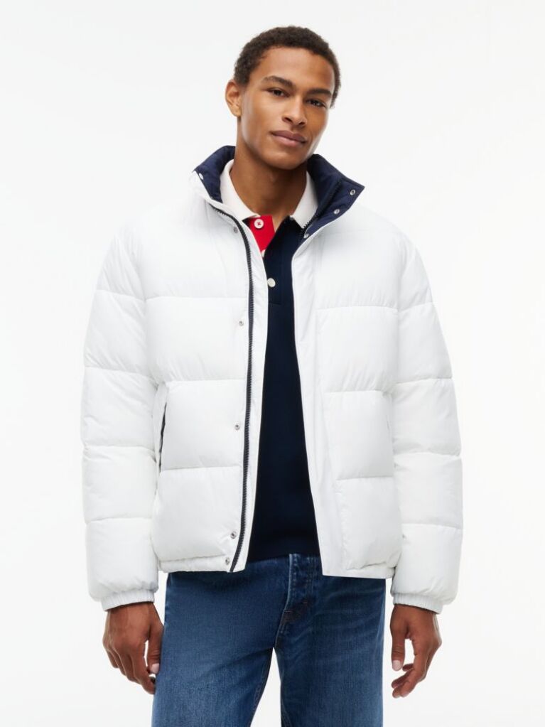 Beige Colour-Blocked Relaxed Ripstop Puffer Jacket  Men