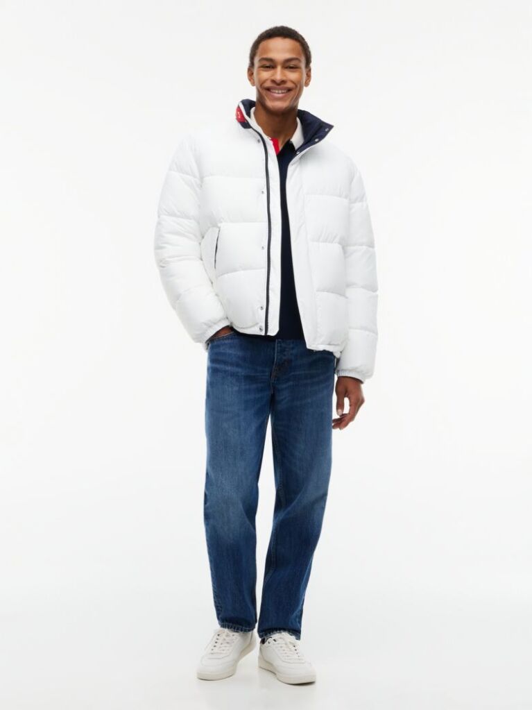 Beige Colour-Blocked Relaxed Ripstop Puffer Jacket  Men
