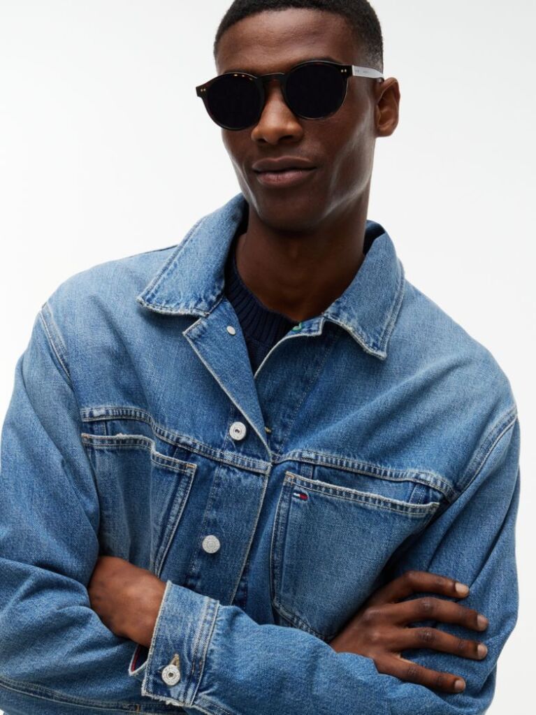 Denim Flag Badge Denim Trucker Jacket  Men