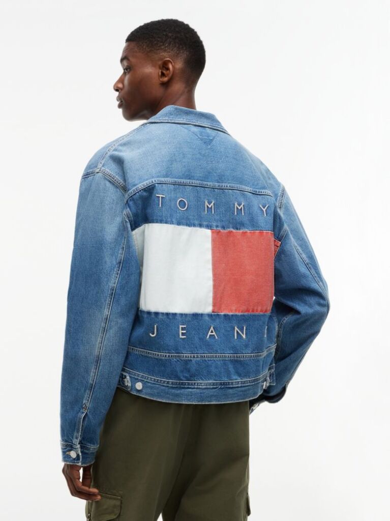 Denim Flag Badge Denim Trucker Jacket  Men