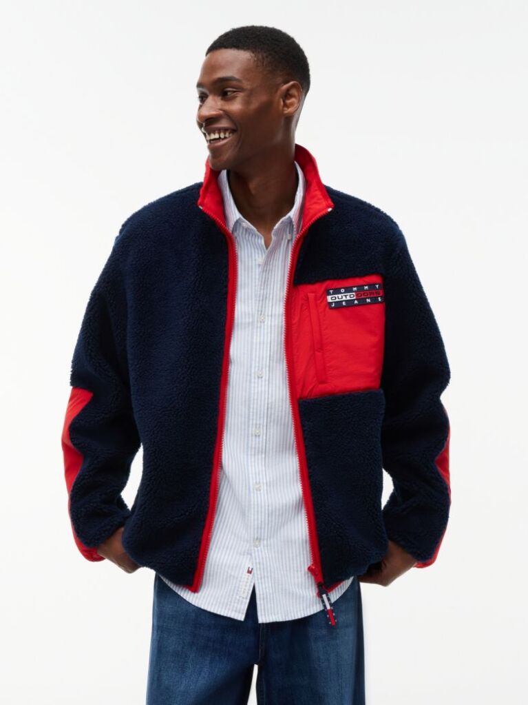 Multi Colour-Blocked Teddy Zip-Thru Jacket  Men