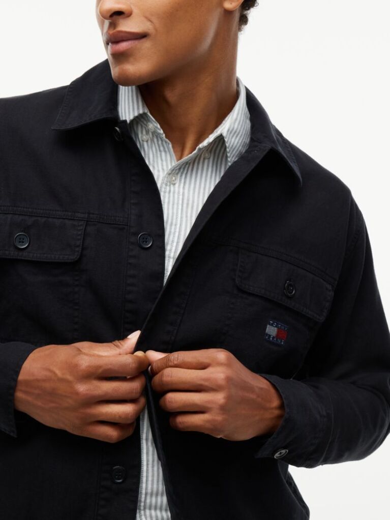 Black Textured Herringbone Oversized Overshirt  Men