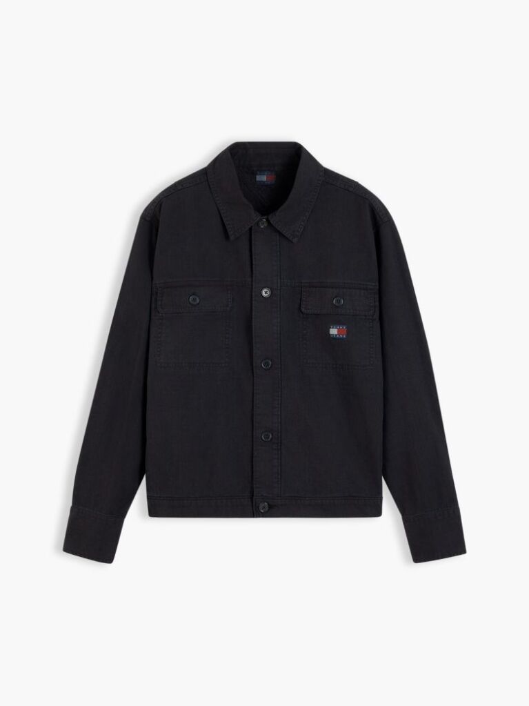 Black Textured Herringbone Oversized Overshirt  Men