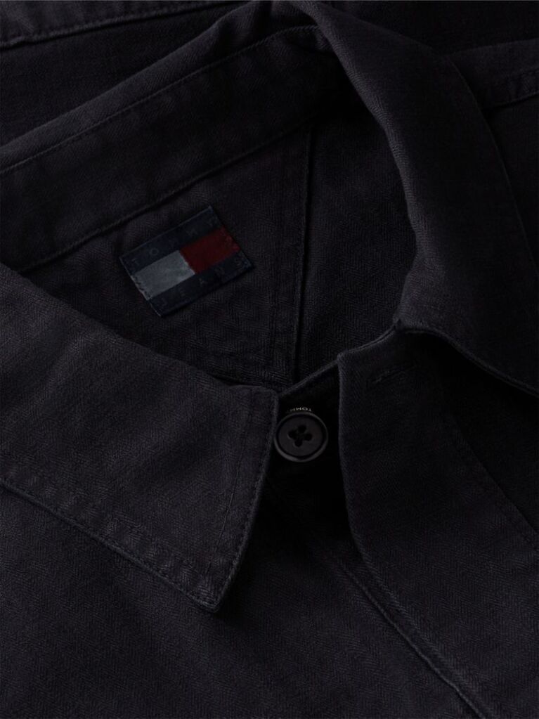 Black Textured Herringbone Oversized Overshirt  Men