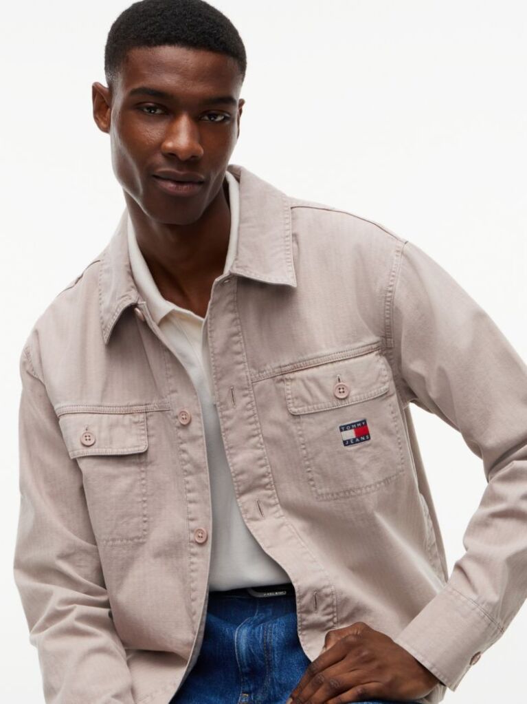 Καφέ Oversized Overshirt Με Herringbone Πλέξη  Άνδρες